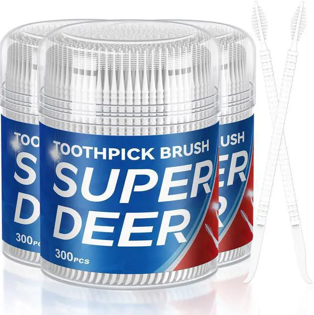 Main image of Super Deer 300Count Brushpicks Interdental Toothpicks,Soft Bristle Dental Floss Picks Toothpicks,Helps Removes Plaque and Debris Between Your Teeth (3)