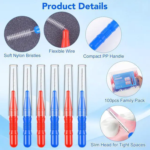 Alt view image 3 of 7 - 100 Pcs Interdental Brushes for Braces, Braces Brush for Cleaner | Toothpicks Soft Dental Floss Picks Teeth Cleaning Tools Braces Cleanerfor Teeth Oral Cleaning(Red,Blue)