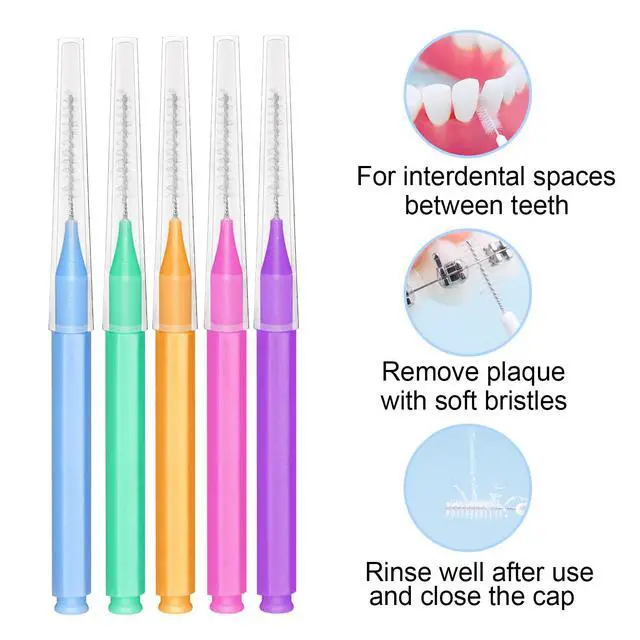 Alt view image 4 of 6 - Braces Brush for Cleaner Interdental Toothpick Dental Tooth Flossing Head Oral Hygiene Flosser Cleaners Cleaning Tool (5Colors,75pcs)
