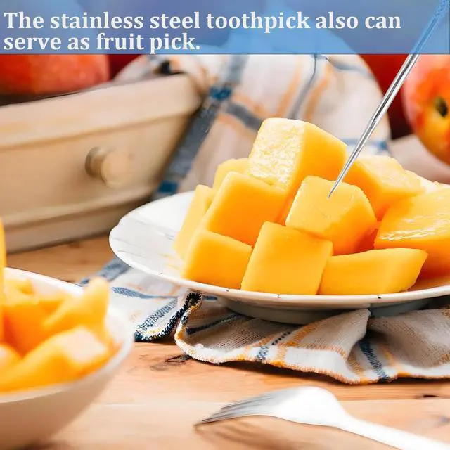 Alt view image 4 of 5 - Dental Teeth Pick 7 Pack Stainless Steel Toothpick Kit Dental Tools Tooth Stains Remover Dental Floss Ficks Teeth Cleaning Tools with Holder for for Outdoor Picnic, Camping, Travel