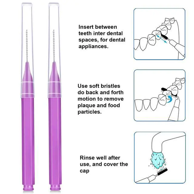 Alt view image 3 of 6 - 100 Pcs Braces Dental Brushes,Purple,Cute Size | Interdental Toothpick Bristle Dental Picks for Cleaner Tooth Flossing Head Oral Hygiene Flosser Toothpick Cleaners Tooth Tool