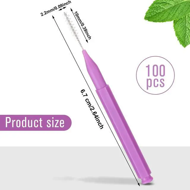 Alt view image 2 of 6 - 100 Pcs Braces Dental Brushes,Purple,Cute Size | Interdental Toothpick Bristle Dental Picks for Cleaner Tooth Flossing Head Oral Hygiene Flosser Toothpick Cleaners Tooth Tool