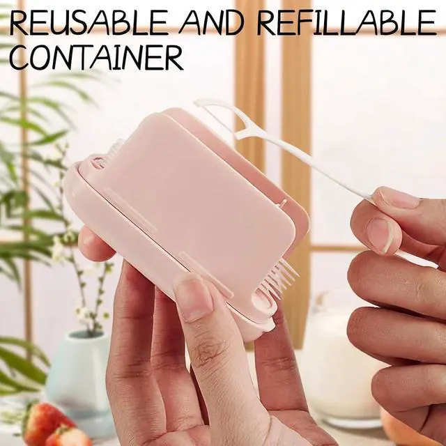 Alt view image 3 of 5 - 2pcs Automatic Pop-up Portable Floss Dispenser with 20pcs Dental Floss, Floss Dispenser Refillable, Travel Floss Picks Case for Home, Restaurant, and On-the-Go Oral Care (Green+Pink)