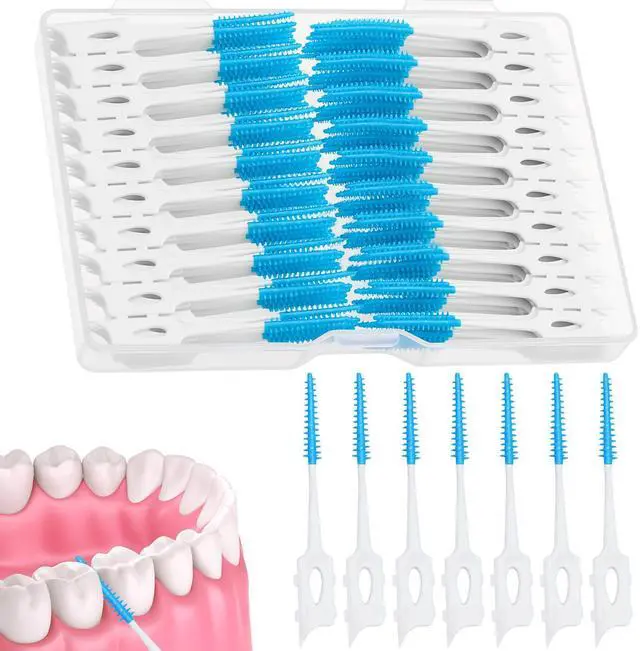 Main image of 220 Pieces Soft Dental Floss Picks, Blue Silicone Interdental Brushes