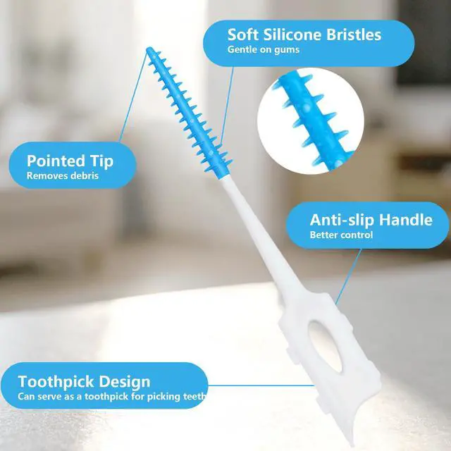 Alt view image 3 of 7 - 220 Pieces Soft Dental Floss Picks, Blue Silicone Interdental Brushes
