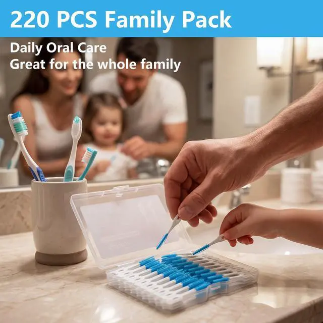 Alt view image 7 of 7 - 220 Pieces Soft Dental Floss Picks, Blue Silicone Interdental Brushes