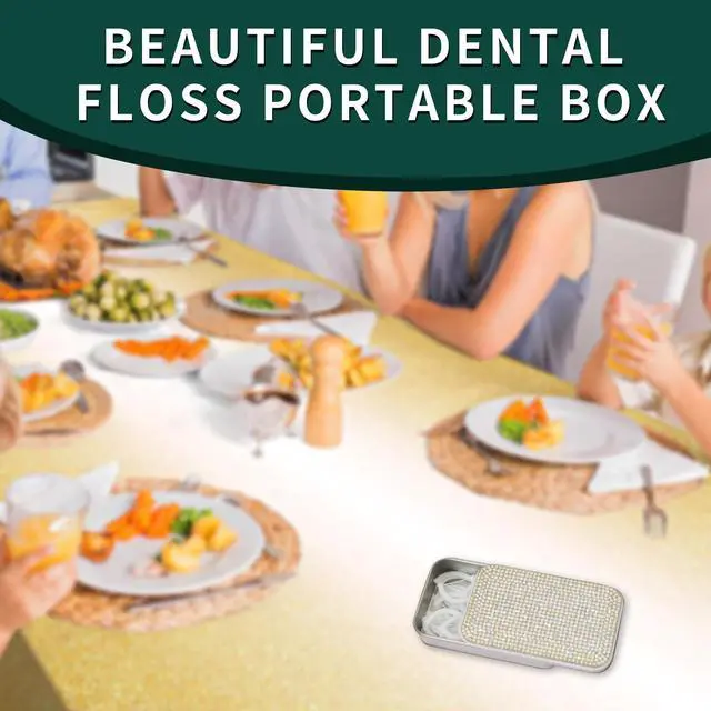 Alt view image 3 of 7 - 2Pcs Bling Dental Floss Holder,Portable & Refillable Floss Pick Holders, Metal Tin Box Case for Q-tip,Cotton Swab(White)