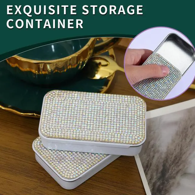 Alt view image 6 of 7 - 2Pcs Bling Dental Floss Holder,Portable & Refillable Floss Pick Holders, Metal Tin Box Case for Q-tip,Cotton Swab(White)