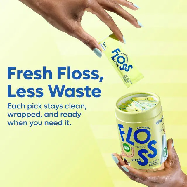Alt view image 5 of 7 - Individually Wrapped Dental Floss Picks (50ct) - Eco-Friendly Flosser Handle Made with Straw Wheat Blend | Great for Travel | PFA Free | Toothpick Stick Soft On Gums & Teeth | Vegan | Mint