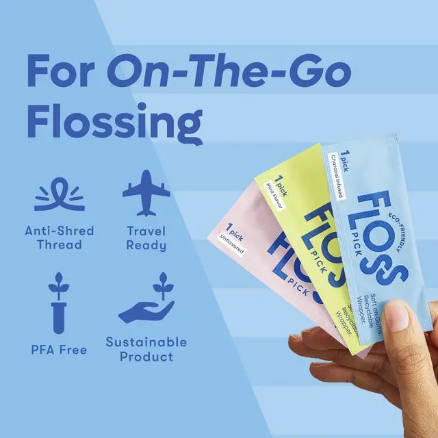 Alt view image 7 of 7 - Individually Wrapped Dental Floss Picks (50ct) - Eco-Friendly Flosser Handle Made with Straw Wheat Blend | Great for Travel | PFA Free | Toothpick Stick Soft On Gums & Teeth | Vegan | Mint