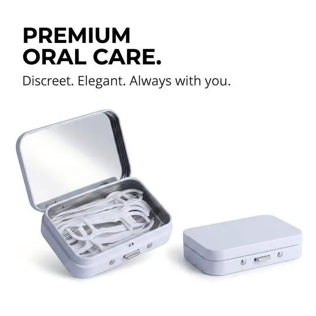 Alt view image 2 of 7 - 2Pack Dental Floss Portable Case,Refillable Portable Floss Pick Holder Container with Mirror,Small Floss Dispenser for Travel, Dates and Hotels(White)