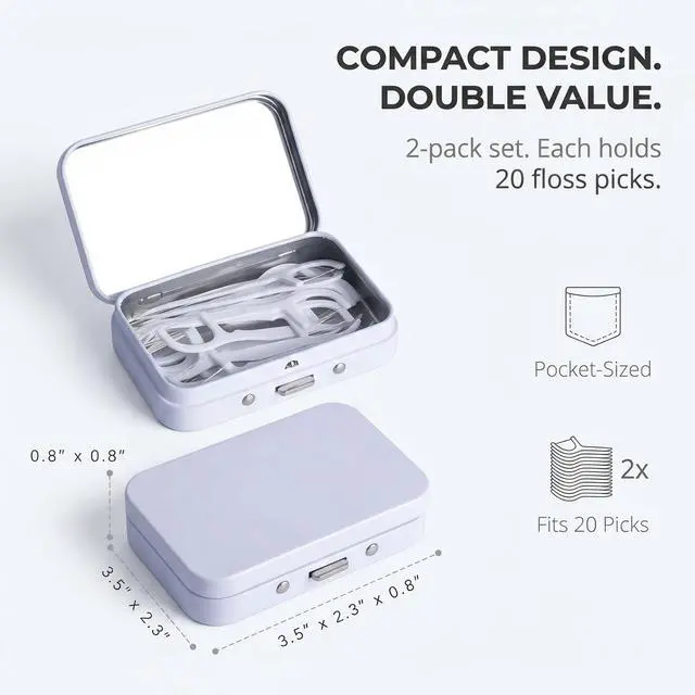 Alt view image 6 of 7 - 2Pack Dental Floss Portable Case,Refillable Portable Floss Pick Holder Container with Mirror,Small Floss Dispenser for Travel, Dates and Hotels(White)