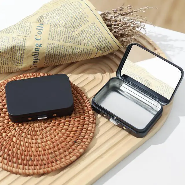 Alt view image 2 of 7 - 2Pack Dental Floss Case with Mirror, Refillable Metal Floss Pick Holder, Portable Small Dispenser for Travel, Dining, Hotel - Black