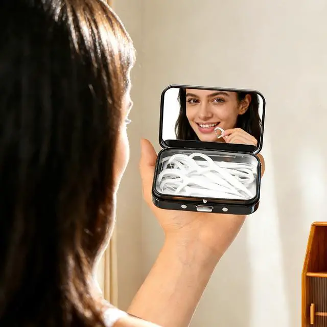 Alt view image 4 of 7 - 2Pack Dental Floss Case with Mirror, Refillable Metal Floss Pick Holder, Portable Small Dispenser for Travel, Dining, Hotel - Black