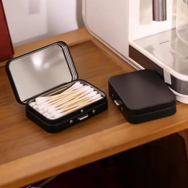 Alt view image 6 of 7 - 2Pack Dental Floss Case with Mirror, Refillable Metal Floss Pick Holder, Portable Small Dispenser for Travel, Dining, Hotel - Black