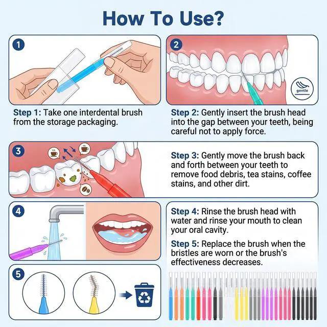 Alt view image 5 of 7 - 100 Pcs Interdental Brushes, 6 Sizes Braces Flossers for Cleaner | Braces Brush Soft Dental Brushes Toothpicks Dental Floss Picks Dental for Braces Oral Cleaning(10 Colors)