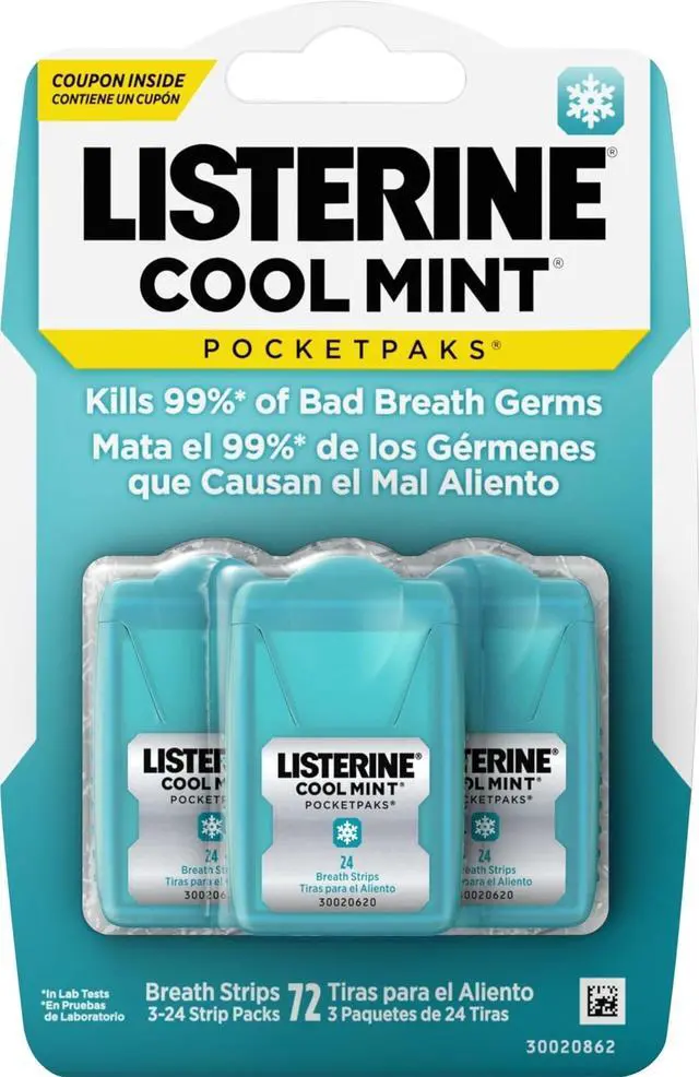 Main image of PocketPaks Breath Strips, Cool Mint, 24-Strip Pack, 3 Pack | Breath Freshener, Dissolves Instantly, Kills 99% of Bad Breath Germs, Travel Essentials