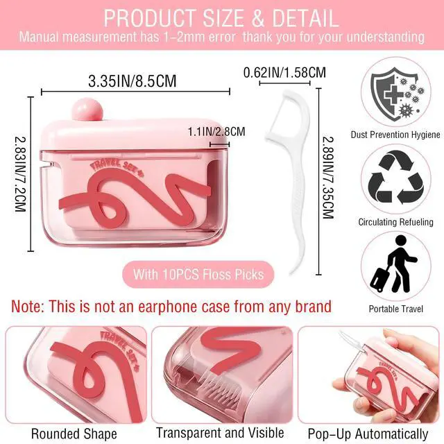 Alt view image 2 of 7 - Floss Pick Holder,Portable Dental Floss Pick Travel Case with 10 Floss Pick | Automatic Pop-up Travel Floss Dispenser,Refillable Floss Container Organizer for Home,Restaurant,Travelling Hotels Dinners