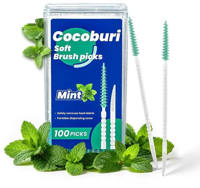 Main image of Soft Silicone Interdental Brushes and Dental Picks,BPA Free | Soft Rubber Bristles for Plaque Removal,Ended Disposable toothpicks,Comes with a Travel Case for On-The-Go Use, Mint , 100 Ct