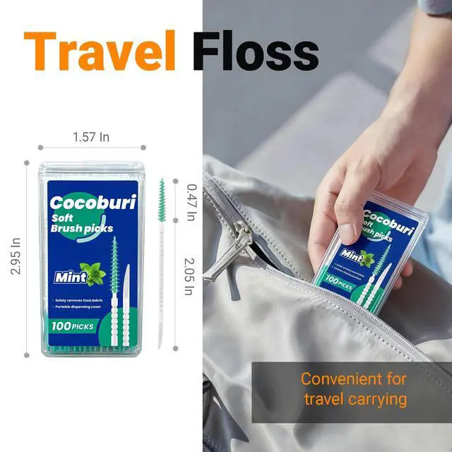 Alt view image 2 of 7 - Soft Silicone Interdental Brushes and Dental Picks,BPA Free | Soft Rubber Bristles for Plaque Removal,Ended Disposable toothpicks,Comes with a Travel Case for On-The-Go Use, Mint , 100 Ct
