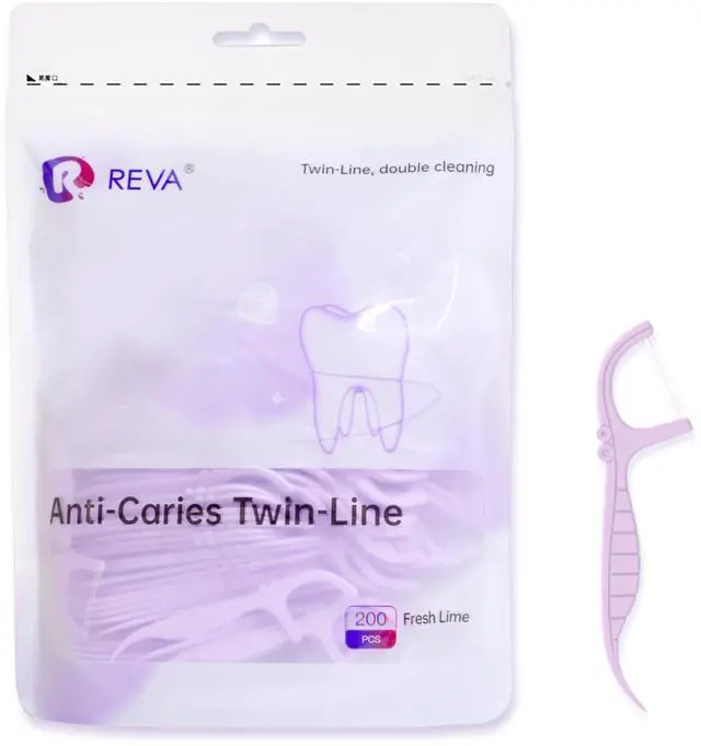 Main image of Anti-Caries Twin-Line Dental Floss Picks - 200 Count (Pack of 1), Fresh Lime Flavour Toothpicks, Teeth Cleaning Sticks