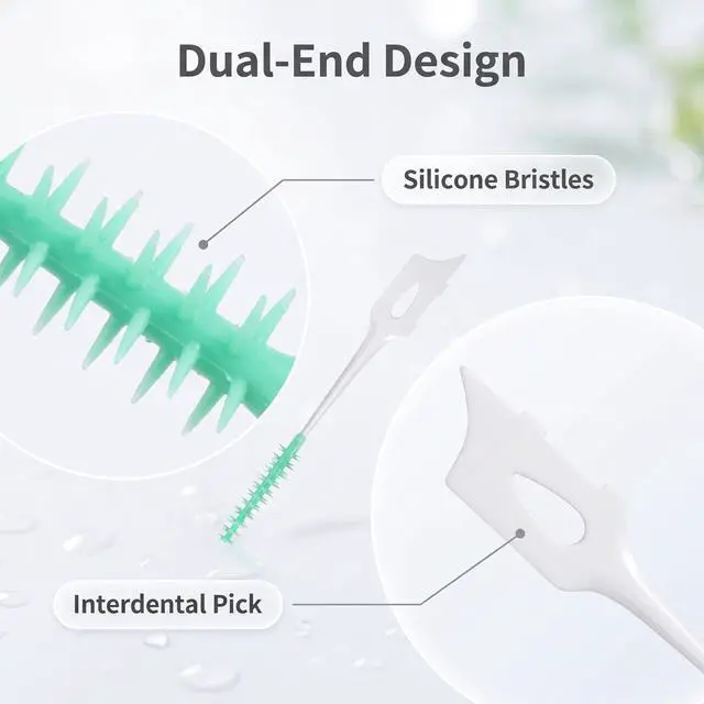 Alt view image 2 of 6 - 300 Pack Dual-Use Interdental Brushes,Disposable Dental Picks | Soft Silicone Premium Dental Floss Picks for Effective Teeth Cleaning,with On-the-go Case(200pcs Green+100pcs Blue)