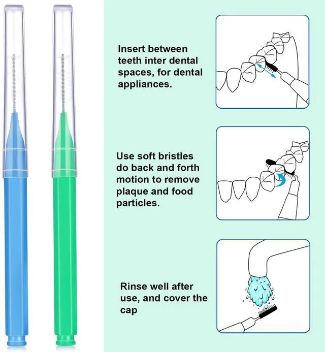 Alt view image 3 of 7 - 100 Pcs Braces Dental Brushes,Blue,Green,Elegant Size | Interdental Toothpick Bristle Dental Picks for Cleaner Tooth Flossing Head Oral Hygiene Flosser Toothpick Cleaners Tooth Tool