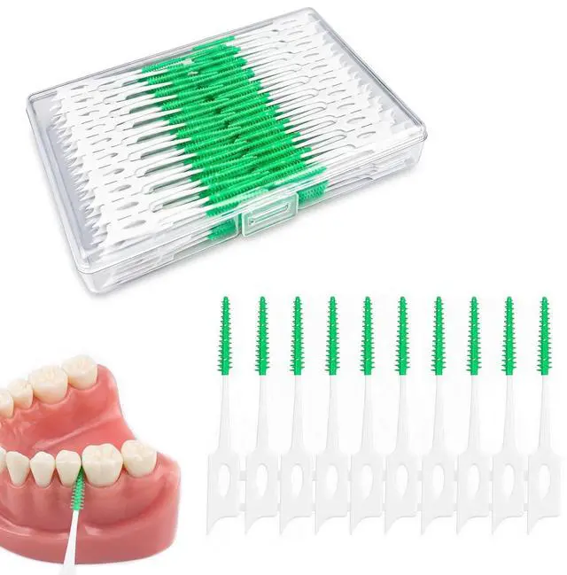 Main image of l Interdental Brushes,220 Count,Dual-Head Use Dental Floss Picks | Soft Rubber Interdental Picks,Toothpicks Brush for cleaning between teeth and braces with Carry Case (Green)