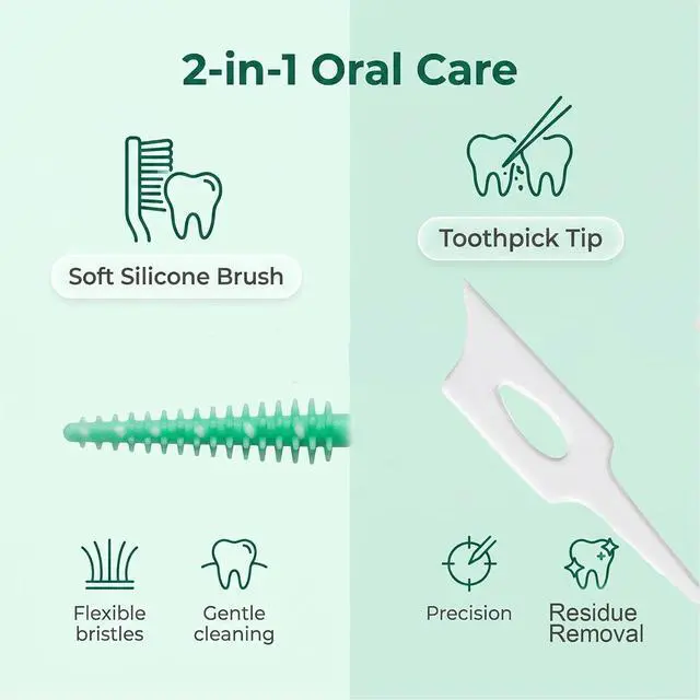 Alt view image 2 of 7 - l Interdental Brushes,220 Count,Dual-Head Use Dental Floss Picks | Soft Rubber Interdental Picks,Toothpicks Brush for cleaning between teeth and braces with Carry Case (Green)