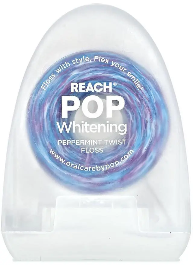 Main image of POP Whitening Dental Floss, Peppermint, Baking Soda Infused, Teeth Whitening, Plaque Remover for Teeth, Shred Resistant, Vegan Wax, Cruelty Free, Oral Care, PFAS Free, 1 Pack, 54.6 yd