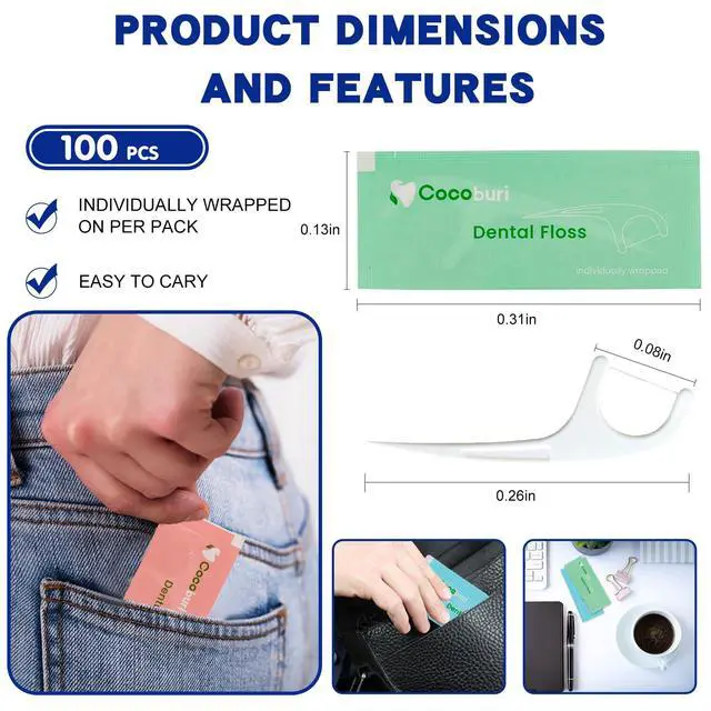 Alt view image 5 of 7 - Individually Wrapped Floss Pick-Flosser for Adults with Handy Case | Mini Disposable Dental Floss Singles Bag for Travel, Hotel, Restaurant, Office, Car, WeddingFlossing Sticks for Family