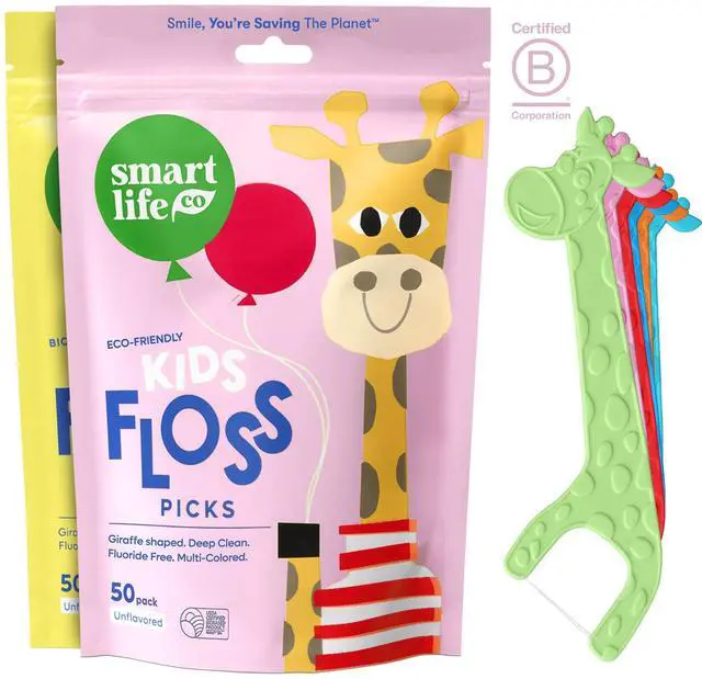 Main image of Eco-Friendly Kids Flossers (100ct) - The Original Straw Wheat Dental Floss Picks For Children, Fluoride & PFA Free, Toothpick Flossing Sticks For Toddler Teeth, No Shred Thread, Unflavored