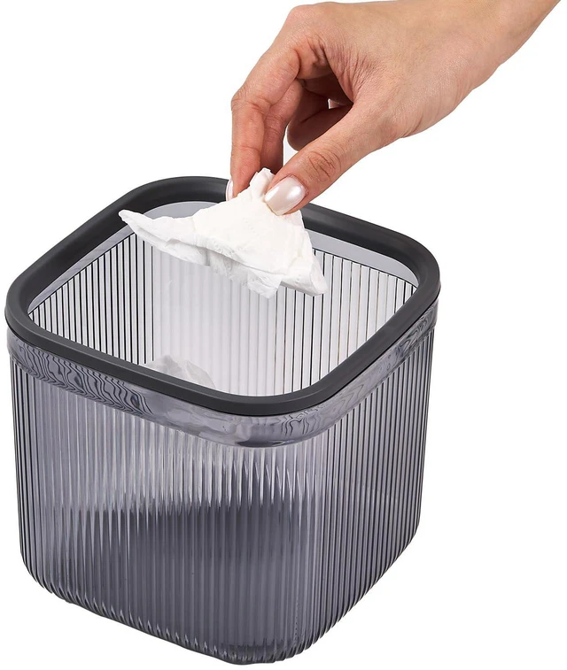 Main image of Small Desktop Trash Can, 0.74 Gal/2.8L Open-Top Waste Basket, Clear Gray | Durable PET Material | Open-Top Design for Quick Disposal | Ideal for Office Desk, Bathroom Counter, Vanity & Bedside Table