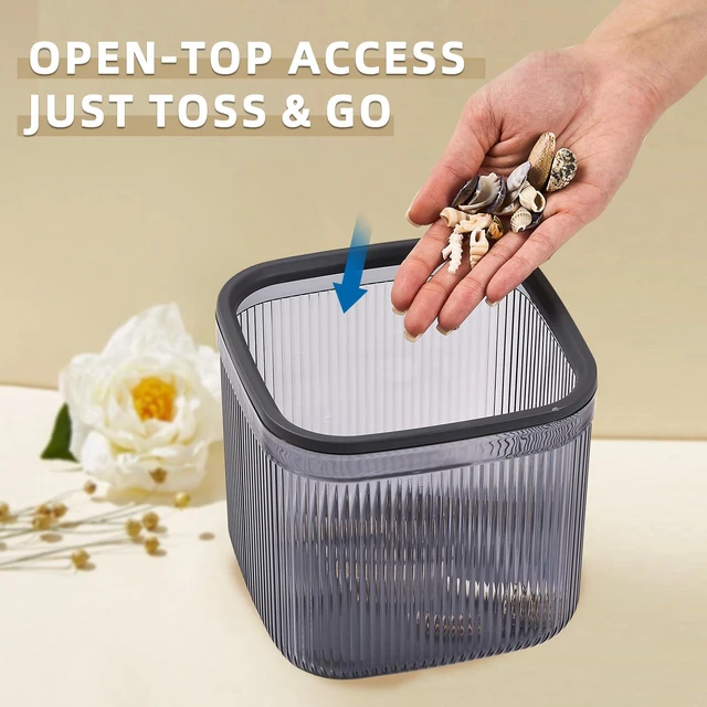 Alt view image 2 of 6 - Small Desktop Trash Can, 0.74 Gal/2.8L Open-Top Waste Basket, Clear Gray | Durable PET Material | Open-Top Design for Quick Disposal | Ideal for Office Desk, Bathroom Counter, Vanity & Bedside Table