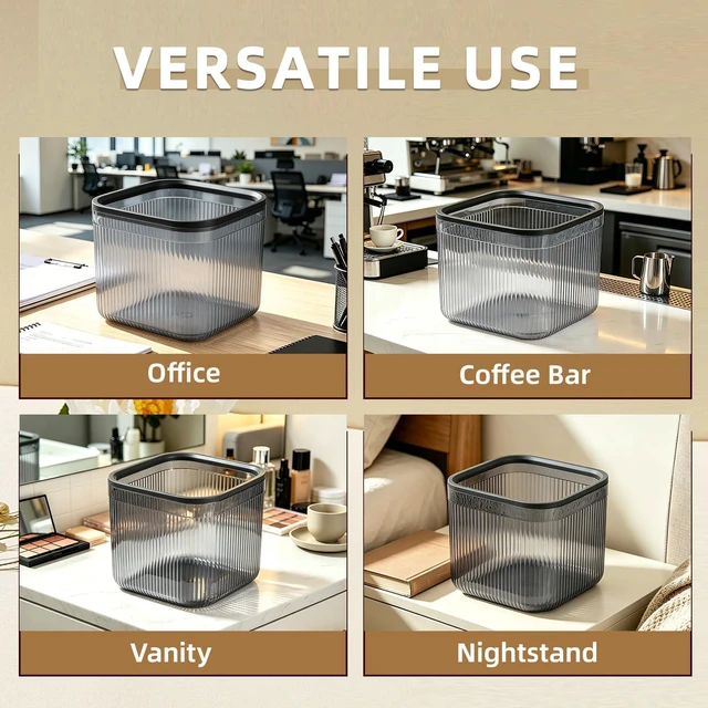 Alt view image 5 of 6 - Small Desktop Trash Can, 0.74 Gal/2.8L Open-Top Waste Basket, Clear Gray | Durable PET Material | Open-Top Design for Quick Disposal | Ideal for Office Desk, Bathroom Counter, Vanity & Bedside Table