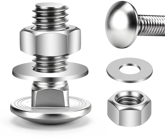 Main image of 1/4-20 x 1 Carriage Bolt Kit, Carriage Bolts with Nuts and Washers, Round Head Square Neck, 304 Stainless Steel, Full Thread, 12 Sets
