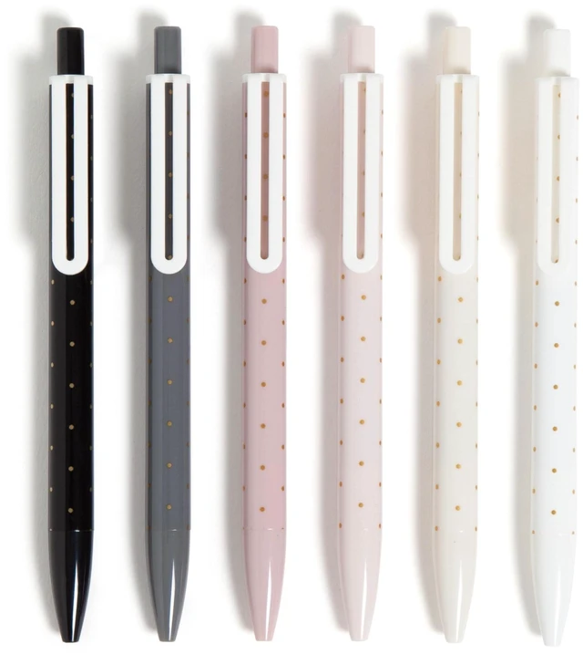 Main image of Ballpoint Pens, Bold 1.0mm Black Ink, 6 Pack, Cute Pens, Foil Dots