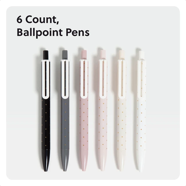Alt view image 2 of 5 - Ballpoint Pens, Bold 1.0mm Black Ink, 6 Pack, Cute Pens, Foil Dots