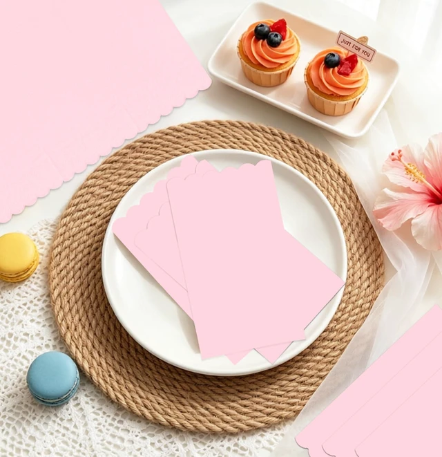Alt view image 2 of 7 - 50 Pcs Light Pink Scalloped Dinner Napkins 2-ply Pink Scalloped Paper Bathroom Napkins Guest Disposable Hand Towels for Bathroom Wedding Birthday Baby Shower Party Paper Napkin
