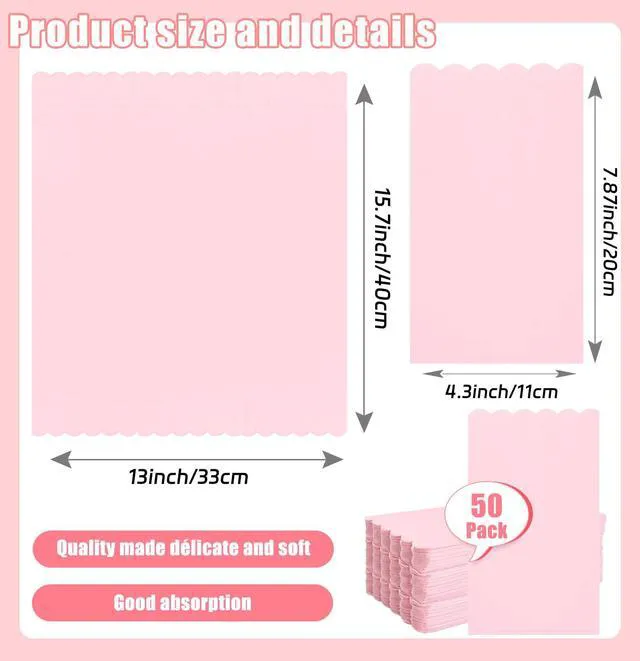 Alt view image 3 of 7 - 50 Pcs Light Pink Scalloped Dinner Napkins 2-ply Pink Scalloped Paper Bathroom Napkins Guest Disposable Hand Towels for Bathroom Wedding Birthday Baby Shower Party Paper Napkin
