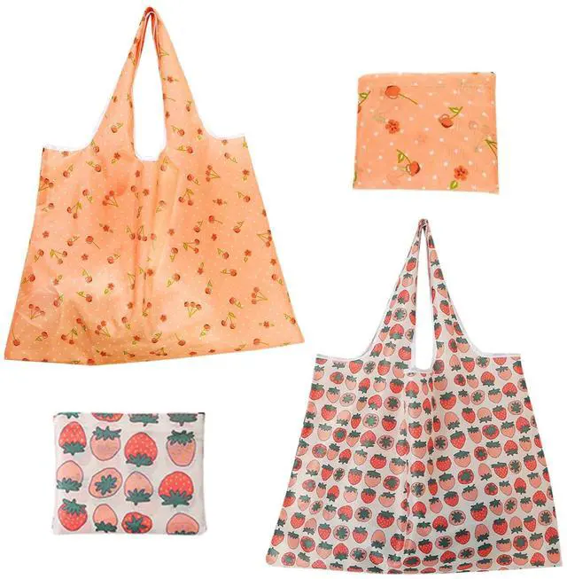 Main image of Extra Large 50lbs Foldable Reusable Shopping Bags kitchen reusable grocery bags Washable Polyester Bags in Pocket(2 set, Pink Fruit)