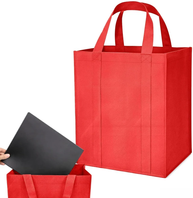 Main image of 1 Pack Large Foldable Shopping Bag, Reusable Grocery Bag (Red) | 15"W x 12.5"H x 10"D, For Shopping, Non-woven Fabric, Washable, 40 LBS Capacity