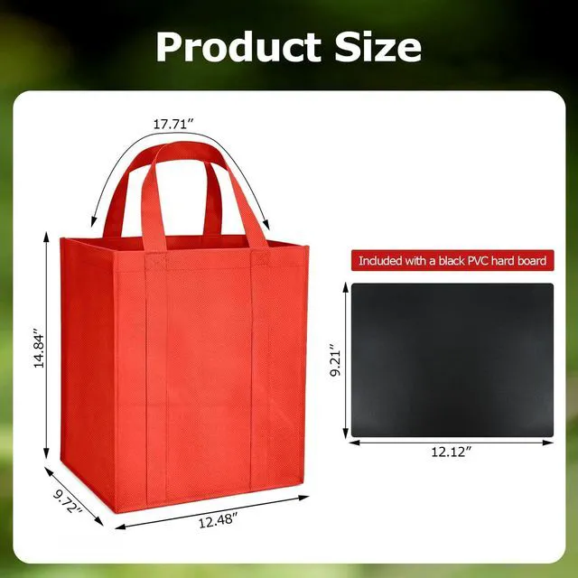 Alt view image 4 of 6 - 1 Pack Large Foldable Shopping Bag, Reusable Grocery Bag (Red) | 15"W x 12.5"H x 10"D, For Shopping, Non-woven Fabric, Washable, 40 LBS Capacity