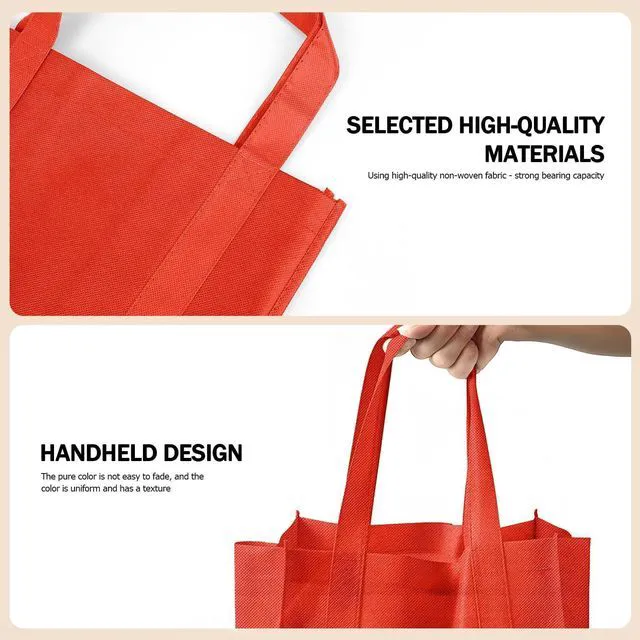 Alt view image 5 of 6 - 1 Pack Large Foldable Shopping Bag, Reusable Grocery Bag (Red) | 15"W x 12.5"H x 10"D, For Shopping, Non-woven Fabric, Washable, 40 LBS Capacity