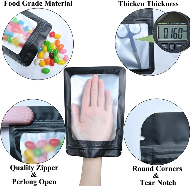 Alt view image 3 of 7 - Resealable Mylar Pouch Pen Bags Great for Office Home Party Favor Food Storage Cookies Sample Jewelry Snack (100PCS, Black Color, 3 x 4.7 inch)