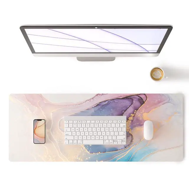 Main image of Waterproof Blue Purple Marble Desk Pad, 31.5" x 11.8" | PU Leather Desk Mat Large Keyboard and Gaming Mouse Pads for Office, Non-Slip Writing Pad Desk Accessories for Women Men