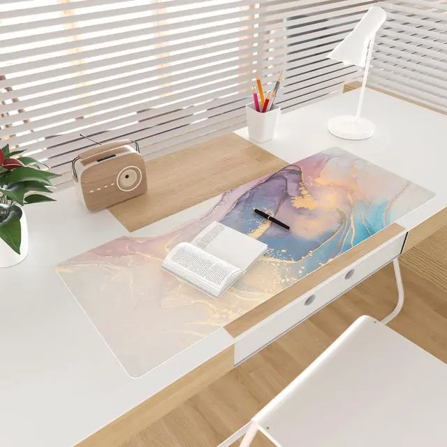 Alt view image 3 of 7 - Waterproof Blue Purple Marble Desk Pad, 31.5" x 11.8" | PU Leather Desk Mat Large Keyboard and Gaming Mouse Pads for Office, Non-Slip Writing Pad Desk Accessories for Women Men