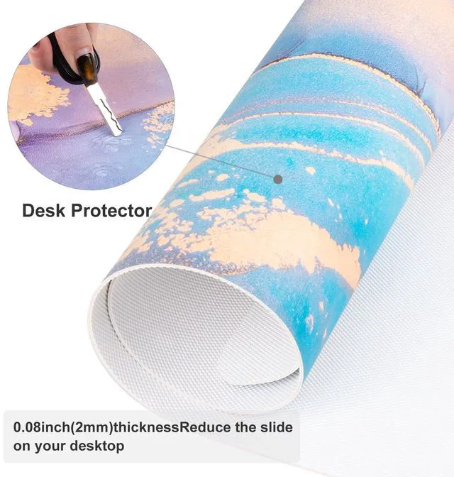 Alt view image 6 of 7 - Waterproof Blue Purple Marble Desk Pad, 31.5" x 11.8" | PU Leather Desk Mat Large Keyboard and Gaming Mouse Pads for Office, Non-Slip Writing Pad Desk Accessories for Women Men