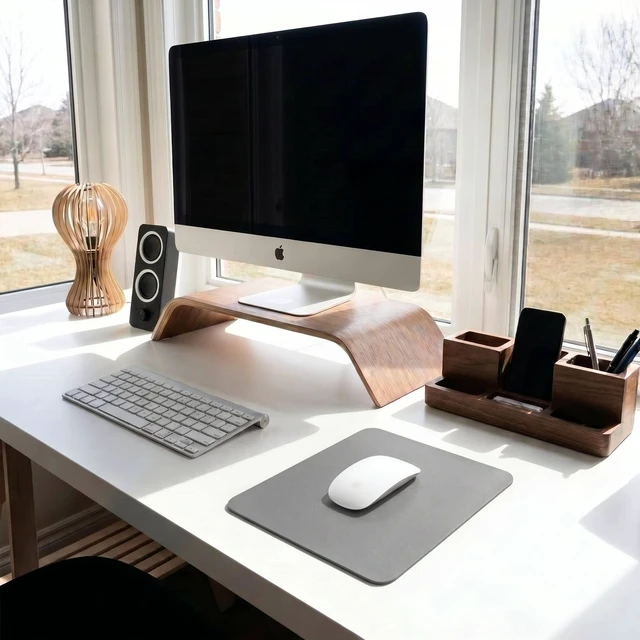 Alt view image 5 of 7 - Leather Desk Pad Protector, Waterproof Mouse Pad, PU Desk Mat, Office Desk Cover, Desk Writing Mat for Office/Home/Work/Cubicle (Gray/Silver) 9x8 in