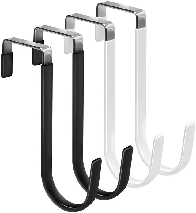 Main image of Over the Door Hooks, Single-Hanger 4 Pack, Fits Doors 1 3/8" Mix | Heavy Duty Metal, Hold 20lbs, Rubber-Coated, No-Drilling, for Bathroom Dorm, Hanging Towels Clothes Hats Bags Coats Wreaths